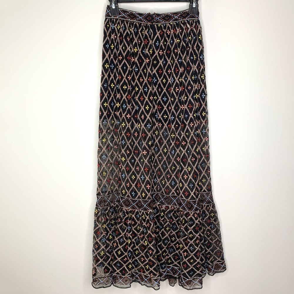 NWT TULAROSA Lexi Beaded Embroidered Black Sheer Maxi Skirt‎ Sz XXS - Picture 8 of 15